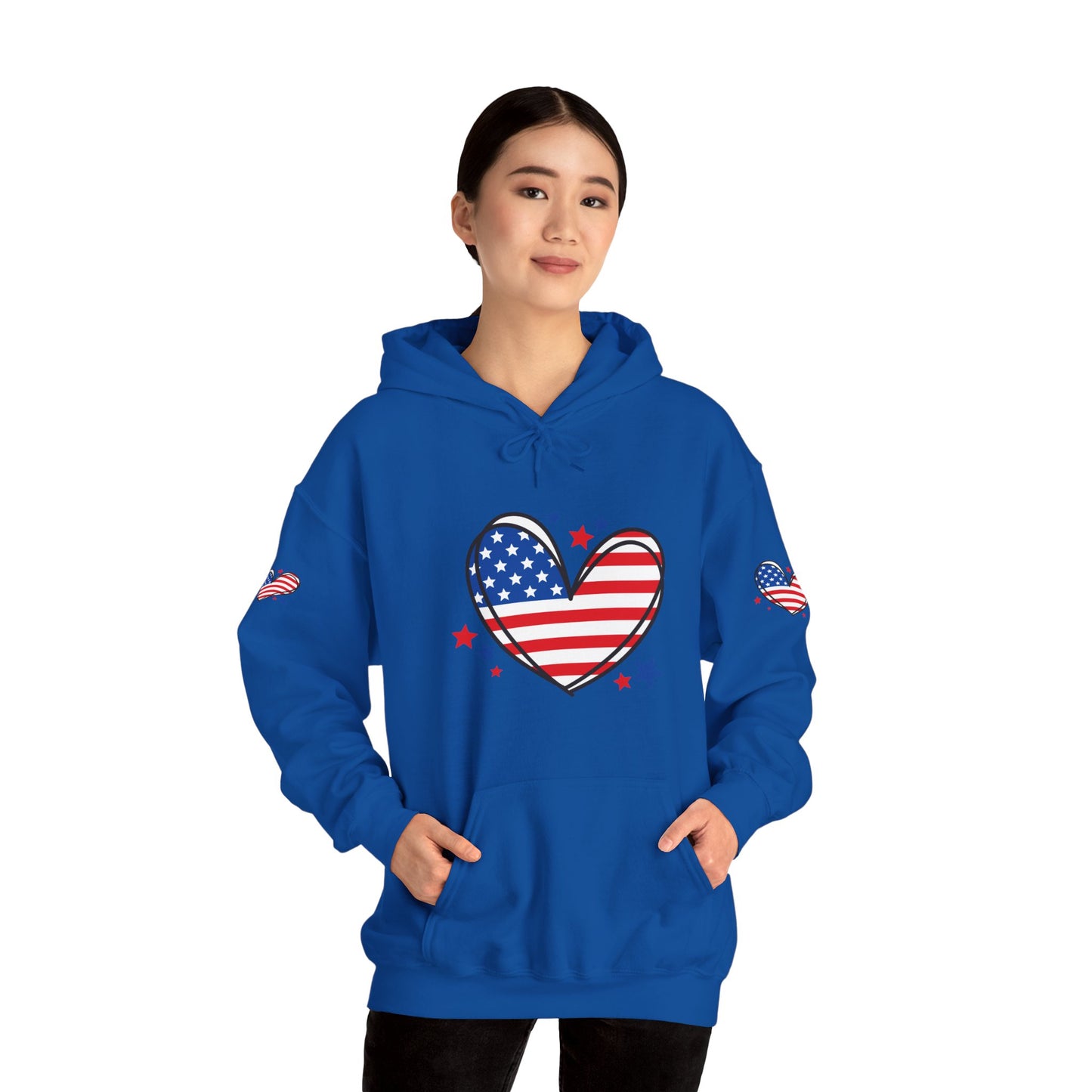Princess Grace Patriotic Heart Hoodie Unisex Heavy Blend Hooded Sweatshirt for Independence Day & Year Round Love