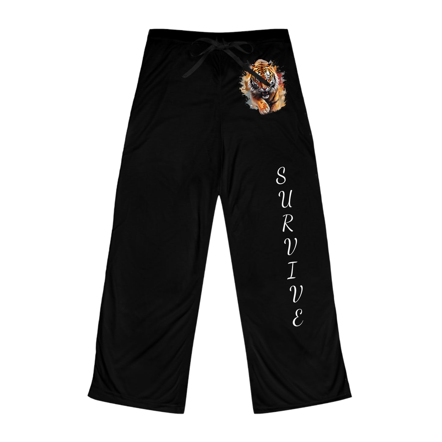 Princess Grace Survive Pajama Pants Comfortable Black Sleepwear with Tiger Design