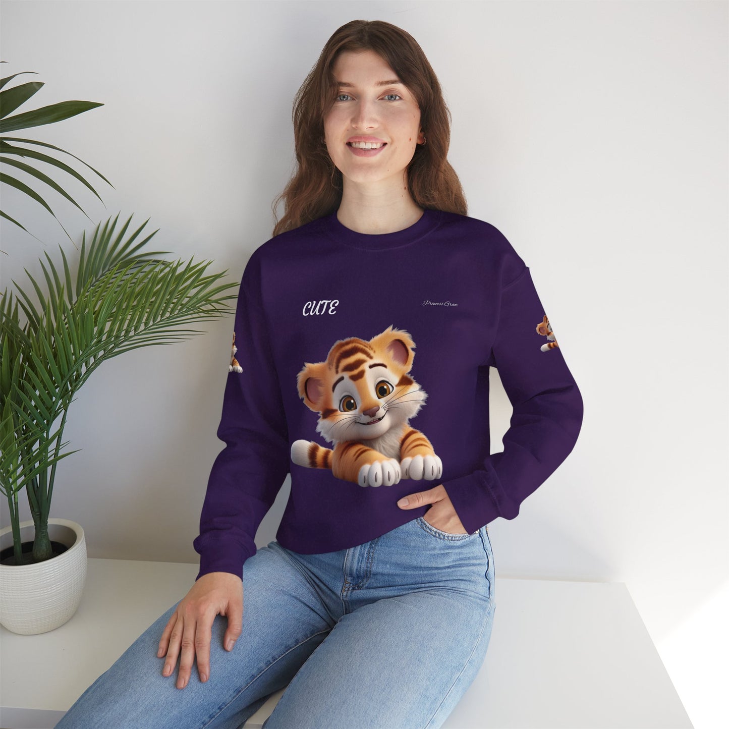 Princess Grace Cute Tiger Unisex Heavy Blen Crewneck Sweatshirt
