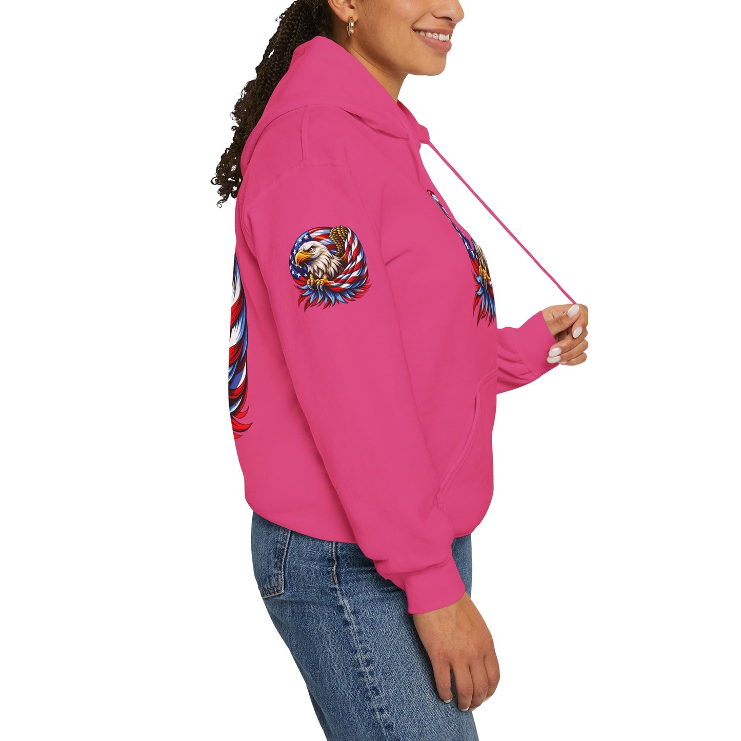 Princess Grace Patriotic Eagle Hoodie Unisex Heavy Blend Sweatshirt with American Flag Design