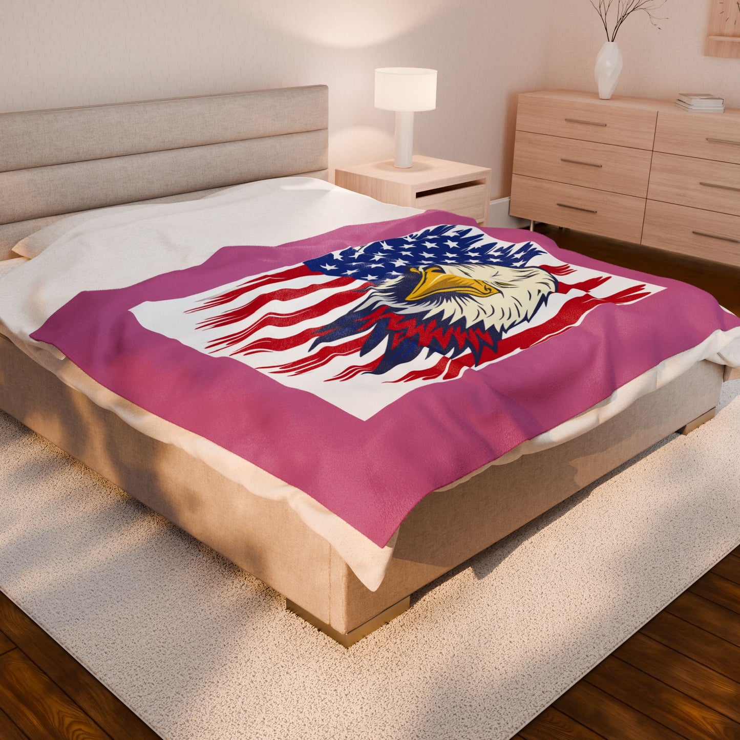 Princess Grace  Patriotic Eagle Velveteen Plush Blanket  Cozy American Flag Décor