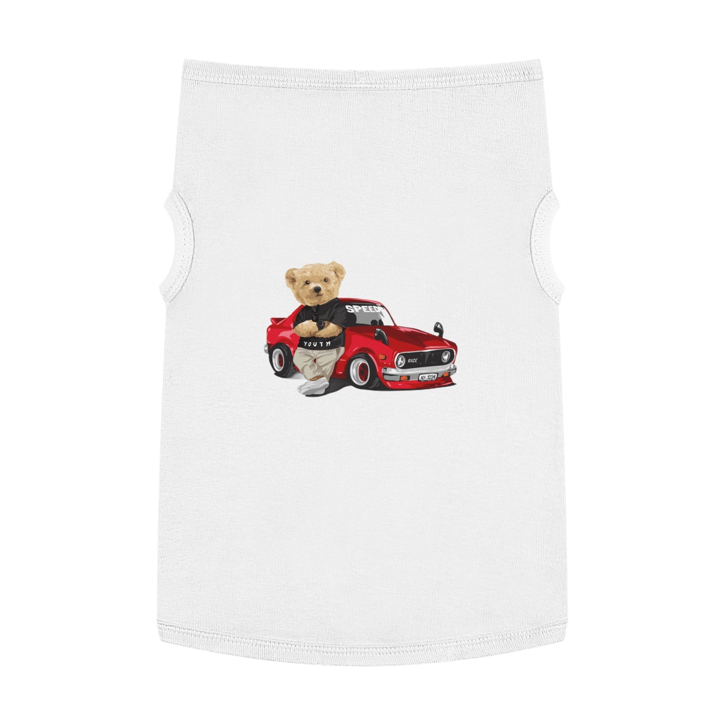 Princess CUTE Pet Tank Top with Racing Bear Graphic Perfect for Playful Pets