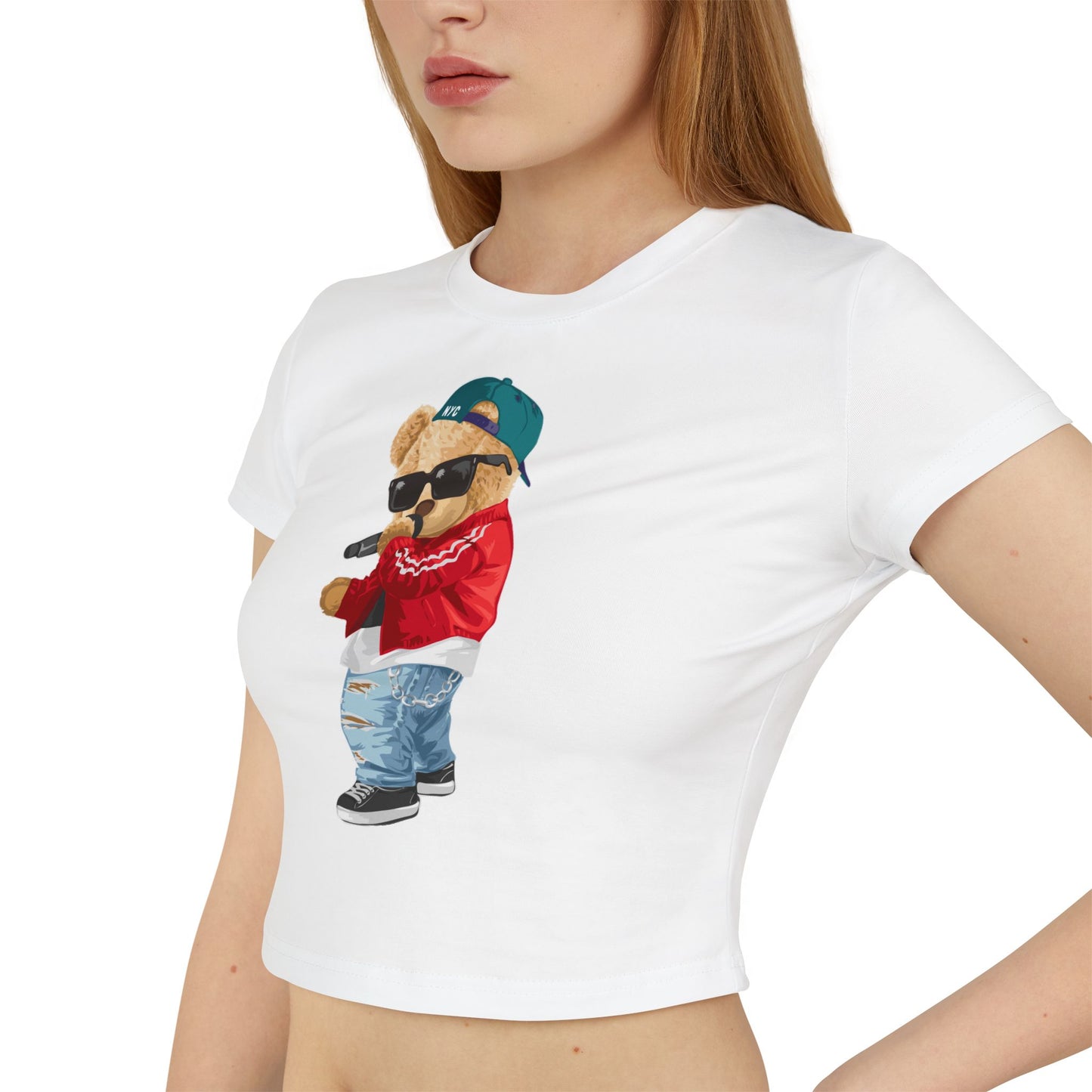 Princess Grace Trendy Women's Baby Tee with Cool Bear Design Cute & Fun Casual Shirt for Everyday Wear