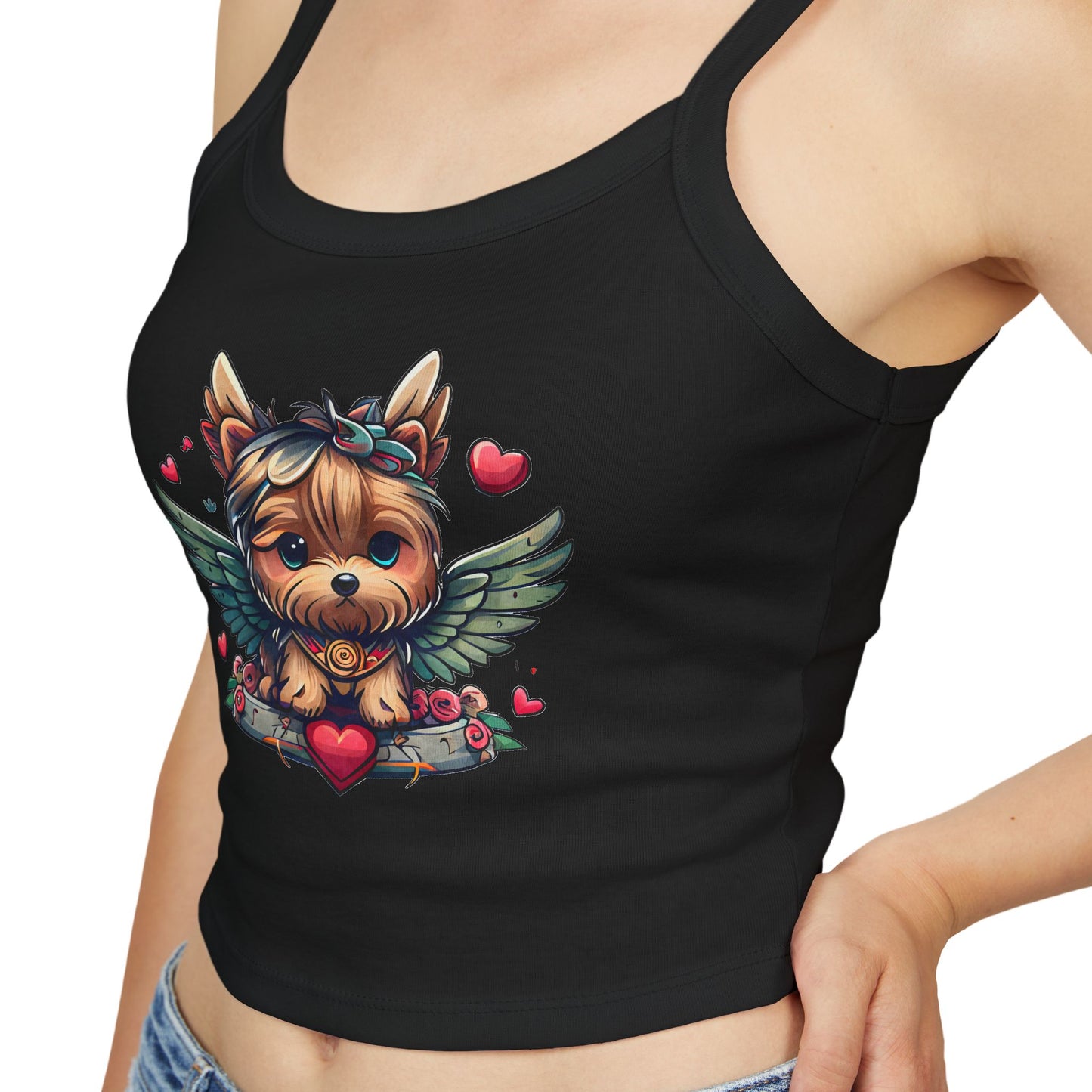 Princess Grace Adorable Yorkie Angel Women's Spaghetti Strap Tank Top Cute Dog Graphic