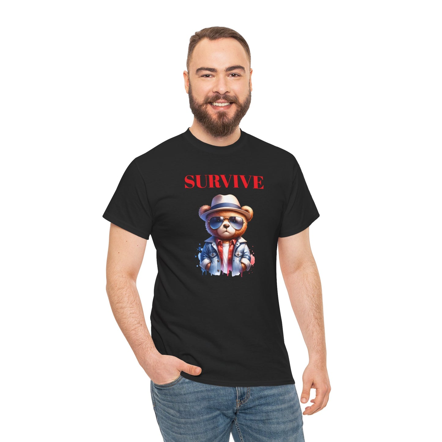 Princess Grace Survive Bear Unisex Heavy Cotton Tee Fun Graphic T-Shirt for Casual Wear