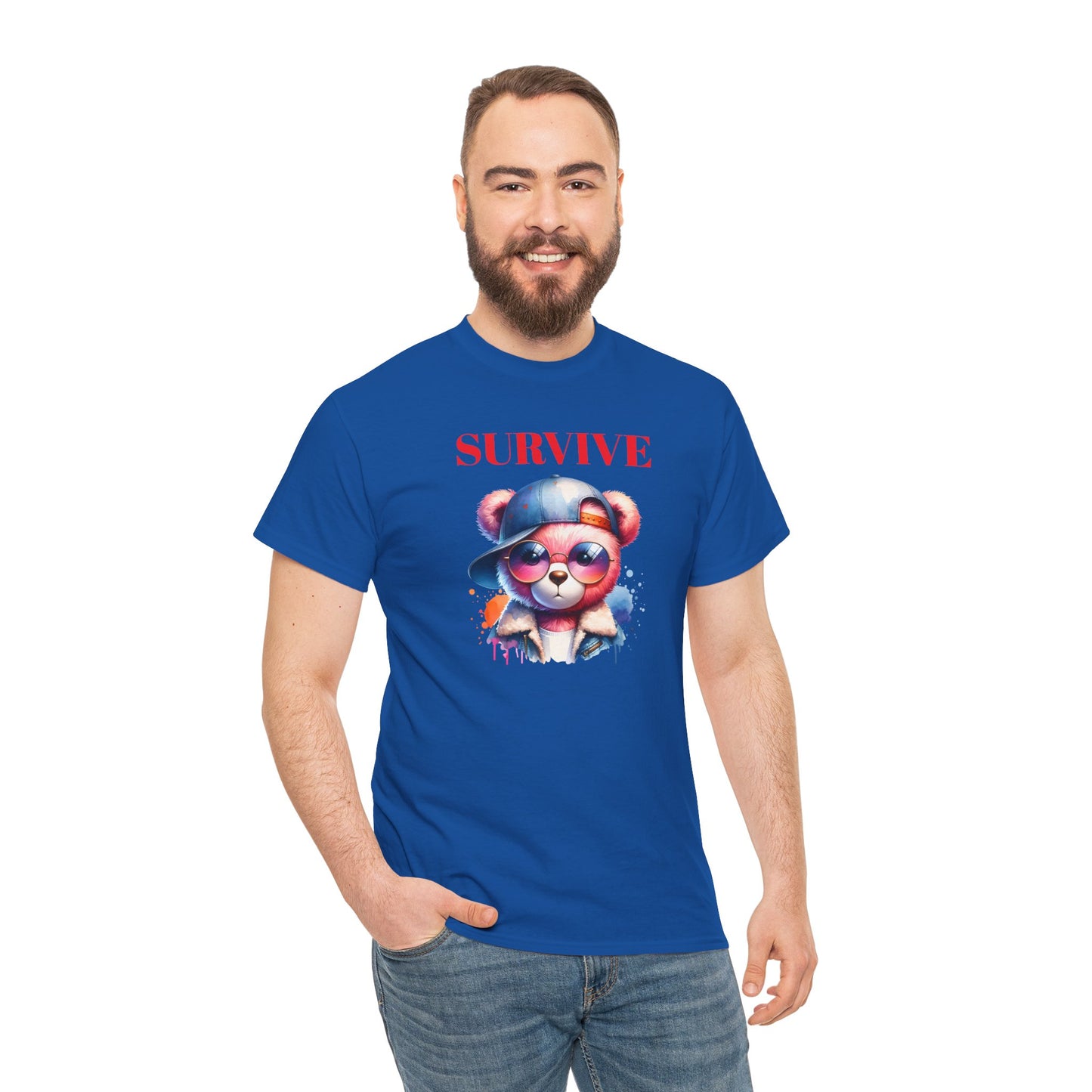 Princess Grace Survive Bear Unisex Heavy Cotton Tee Trendy Summer Shirt for Animal Lovers