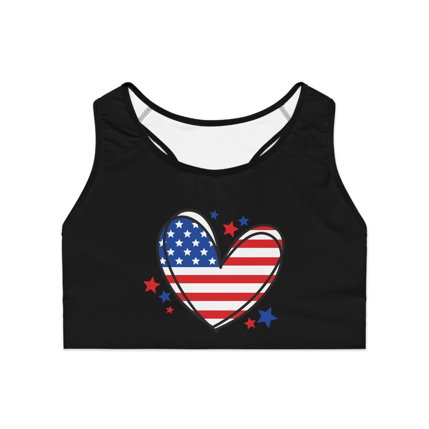 Princess Grace Patriotic Heart Sports Bra Perfect for Active Americans