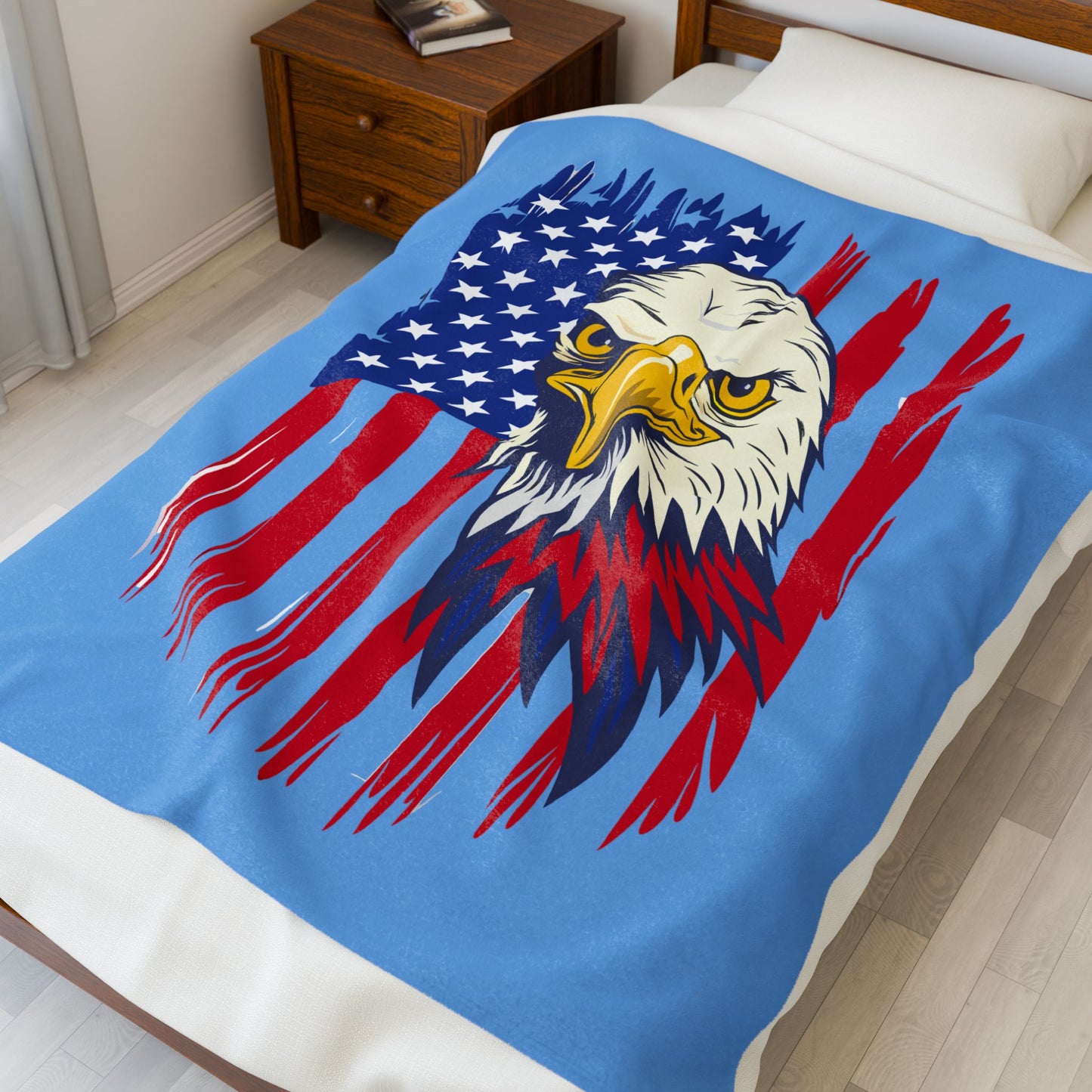 Princess Grace Patriotic Eagle Velveteen Plush Blanket Cozy Americana Home Decor