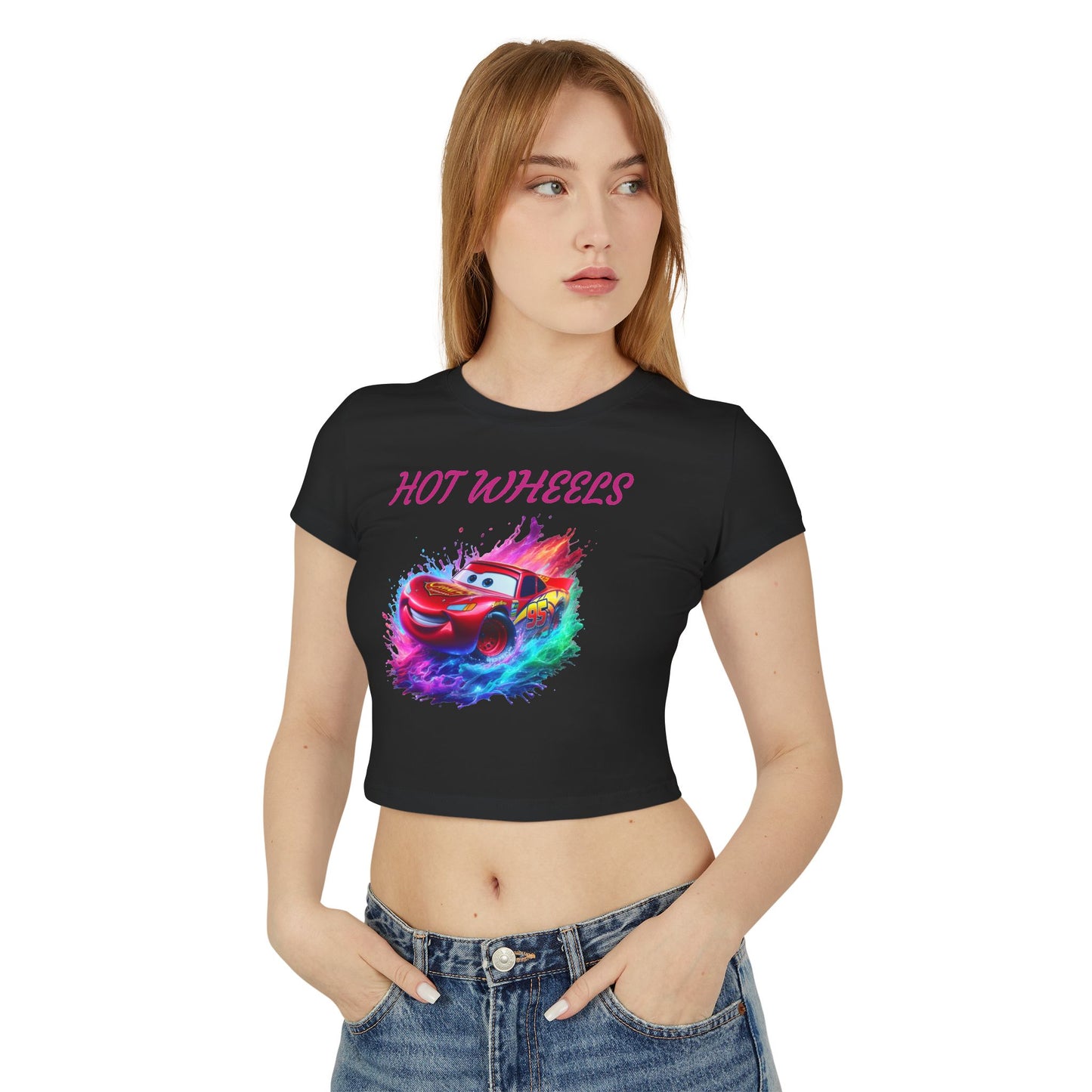 Princess Grace Hot Wheels Women's Baby Tee Colorful Lightning McQueen Shirt