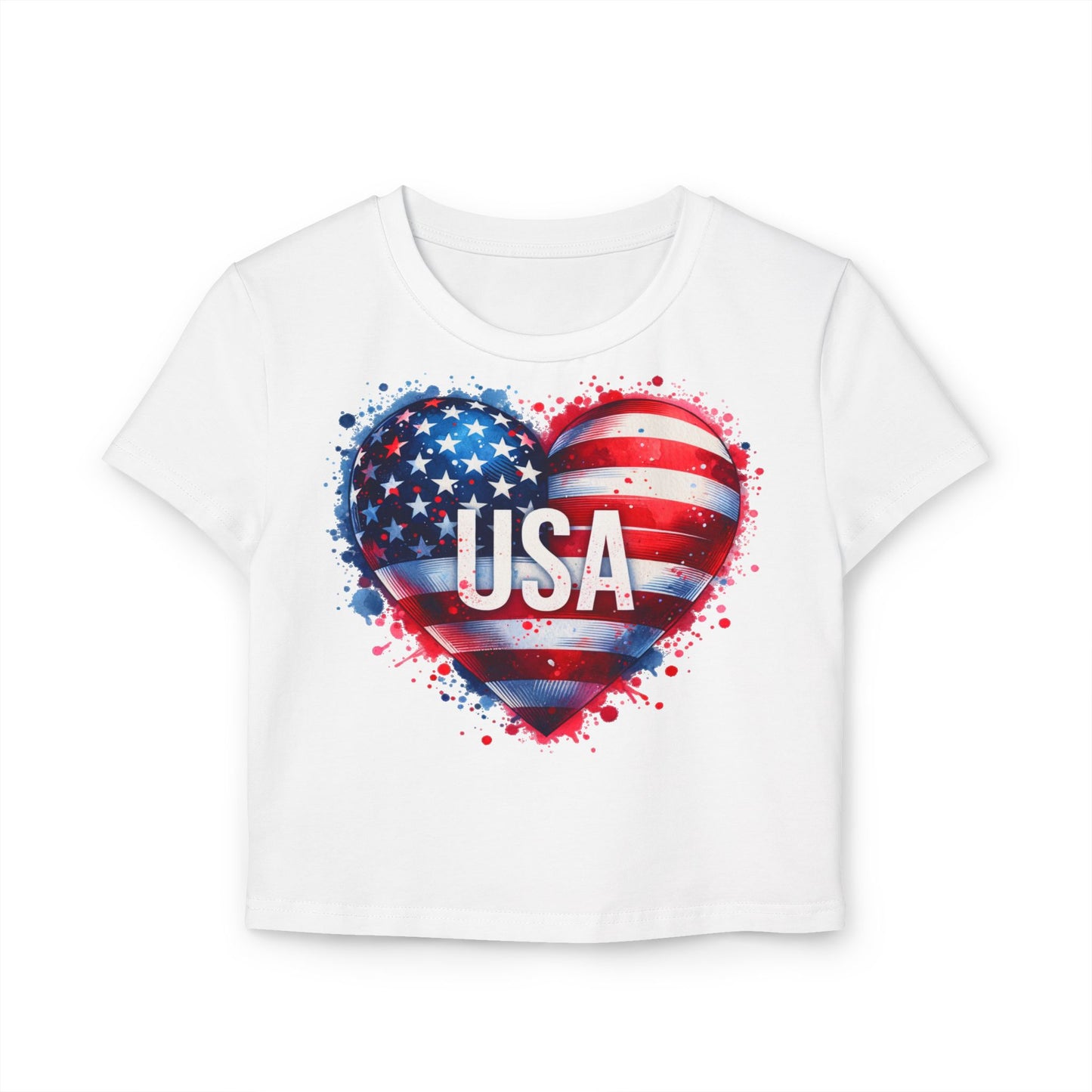 Princess Grace USA Heart Women's Baby Tee Patriotic Crop Top for Independence Day