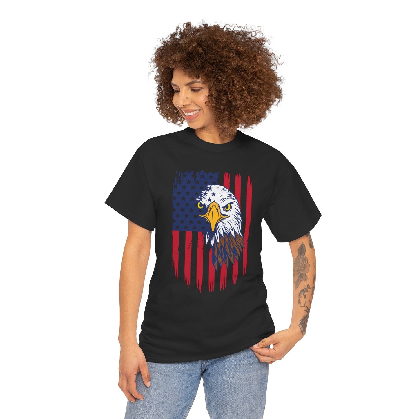 Princess Grace Eagle & American Flag Unisex Heavy Cotton Tee Patriotic Apparel for All Occasions