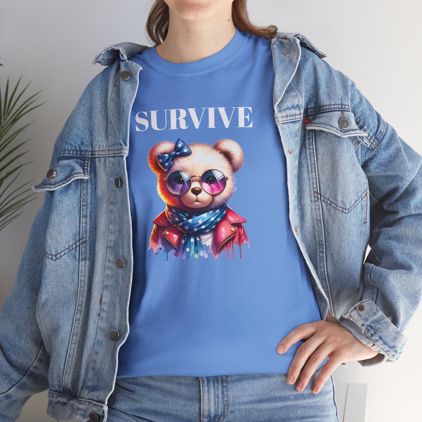 Princess Grace Cute Panda Illustration "Survive" Unisex Heavy Cotton Tee