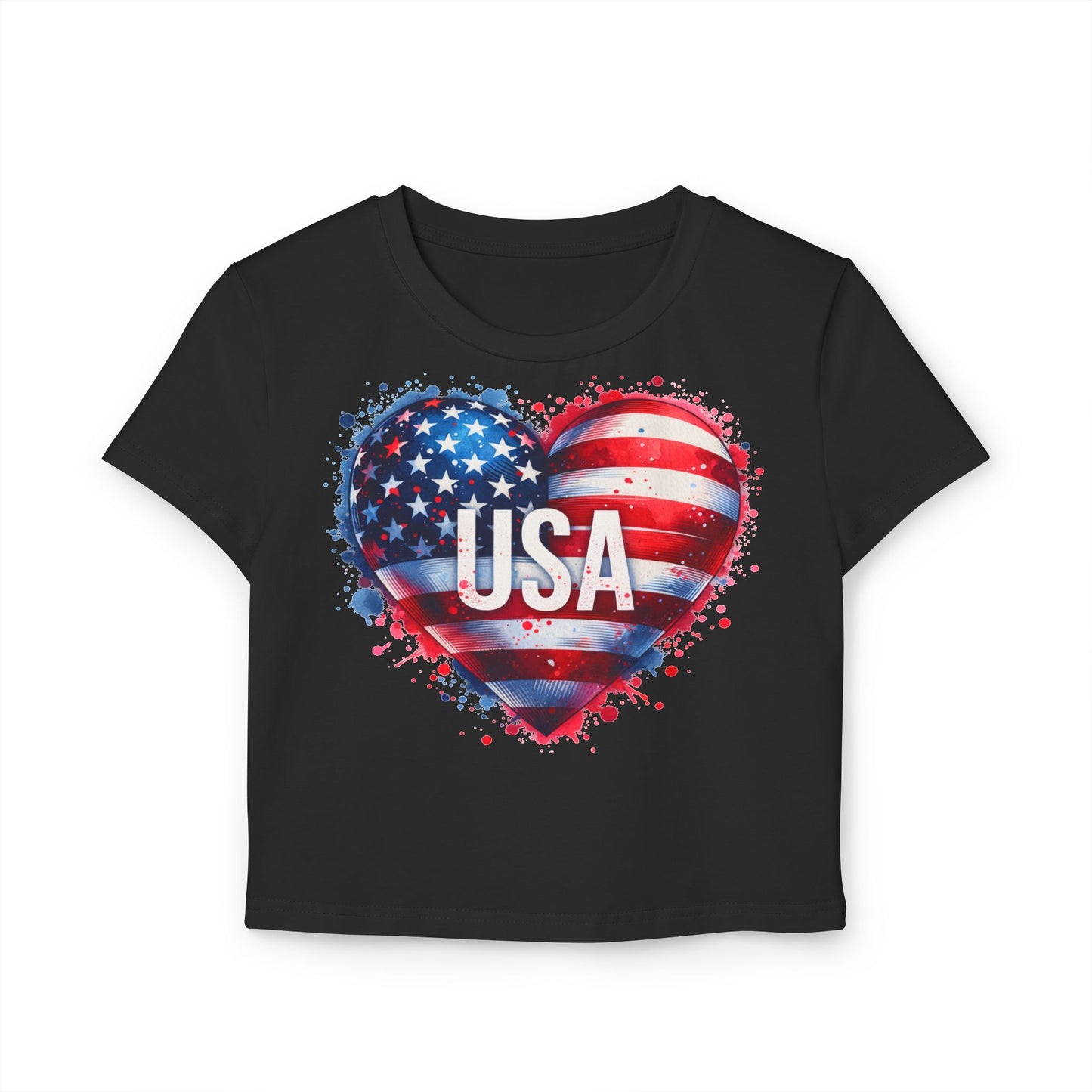 Princess Grace USA Heart Women's Baby Tee Patriotic Crop Top for Independence Day