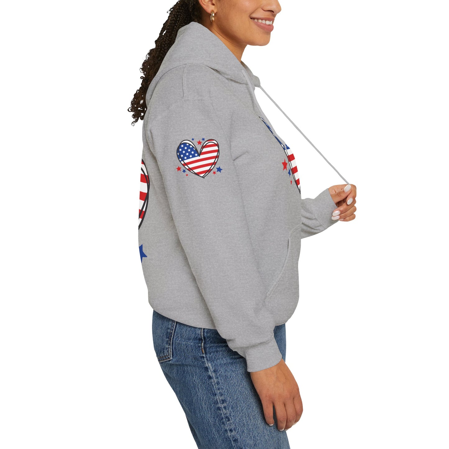 Princess Grace Patriotic Heart Hoodie Unisex Heavy Blend Hooded Sweatshirt for Independence Day & Year Round Love
