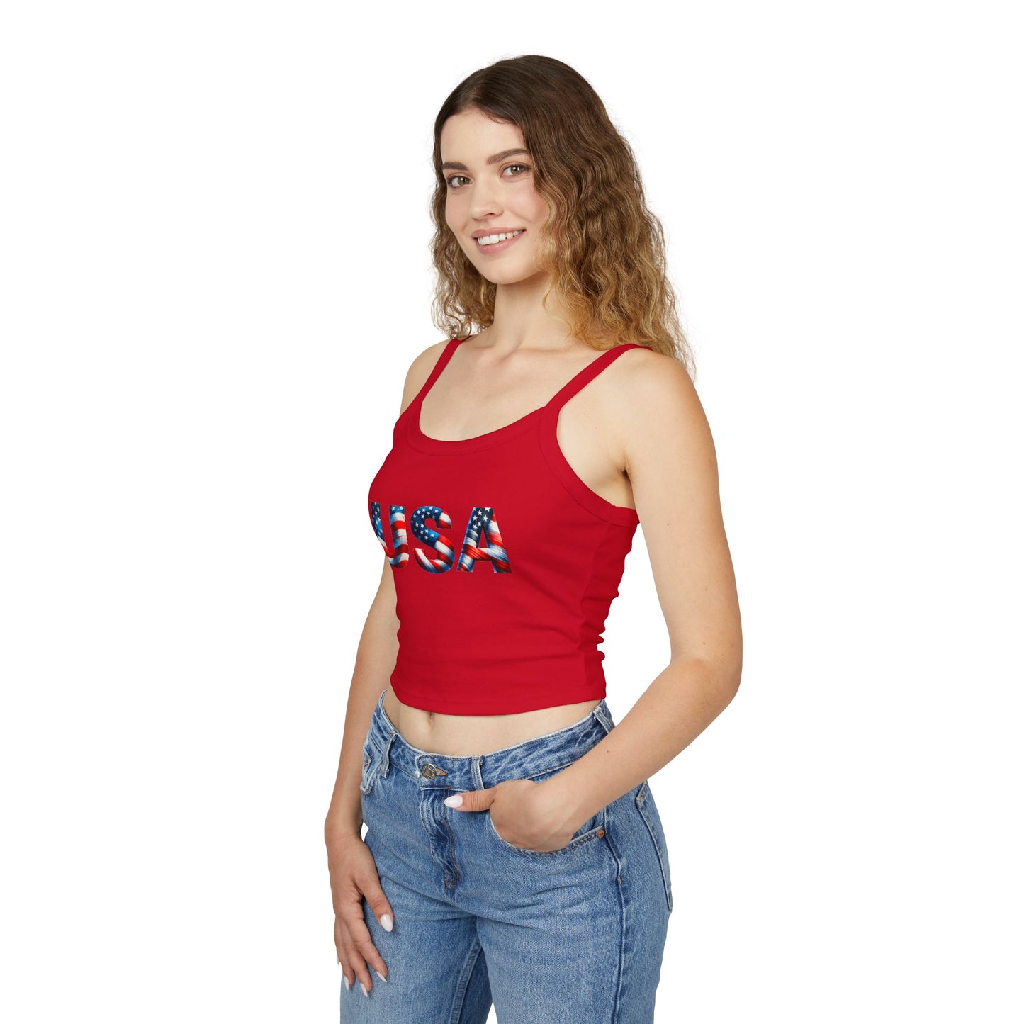 Princess Grace USA Flag Women's Spaghetti Strap Tank Top Patriotic Summer Wear
