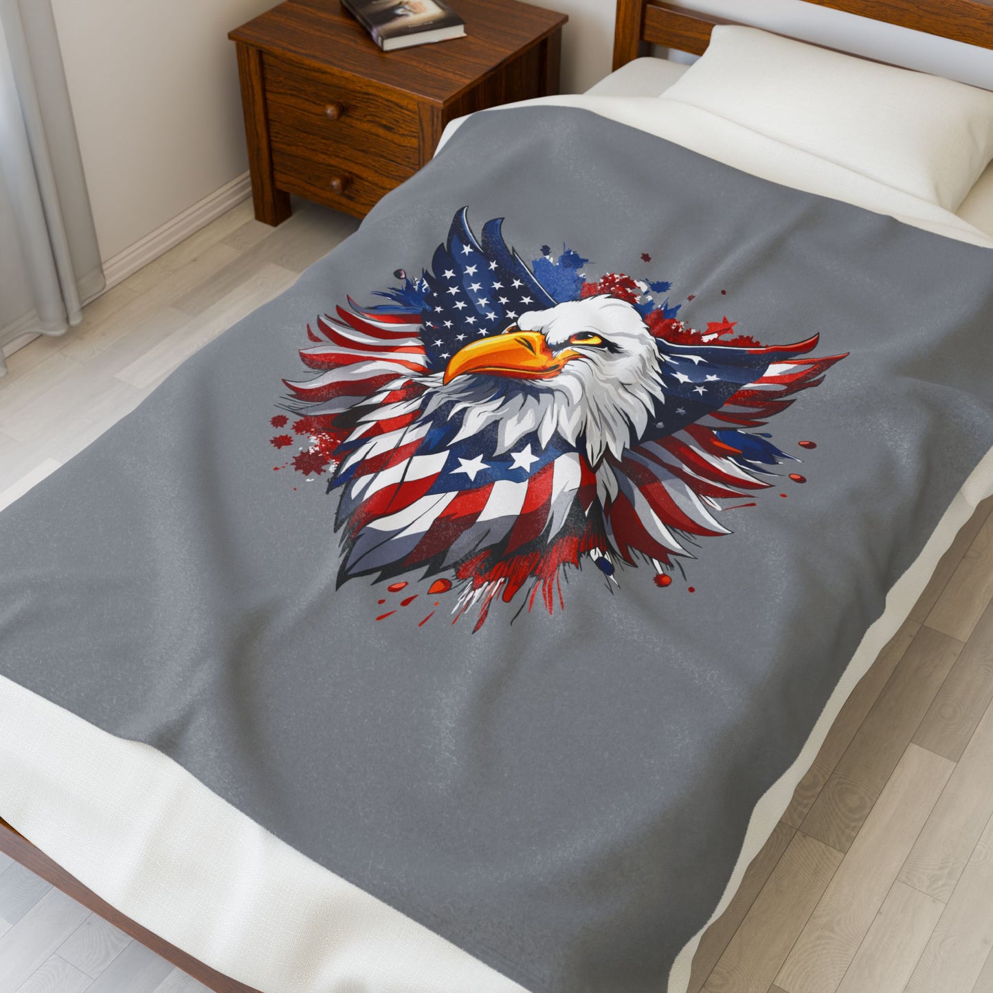 Princess Grace Patriotic Eagle Velveteen Plush Blanket Ideal for Holidays and Cozy Nights