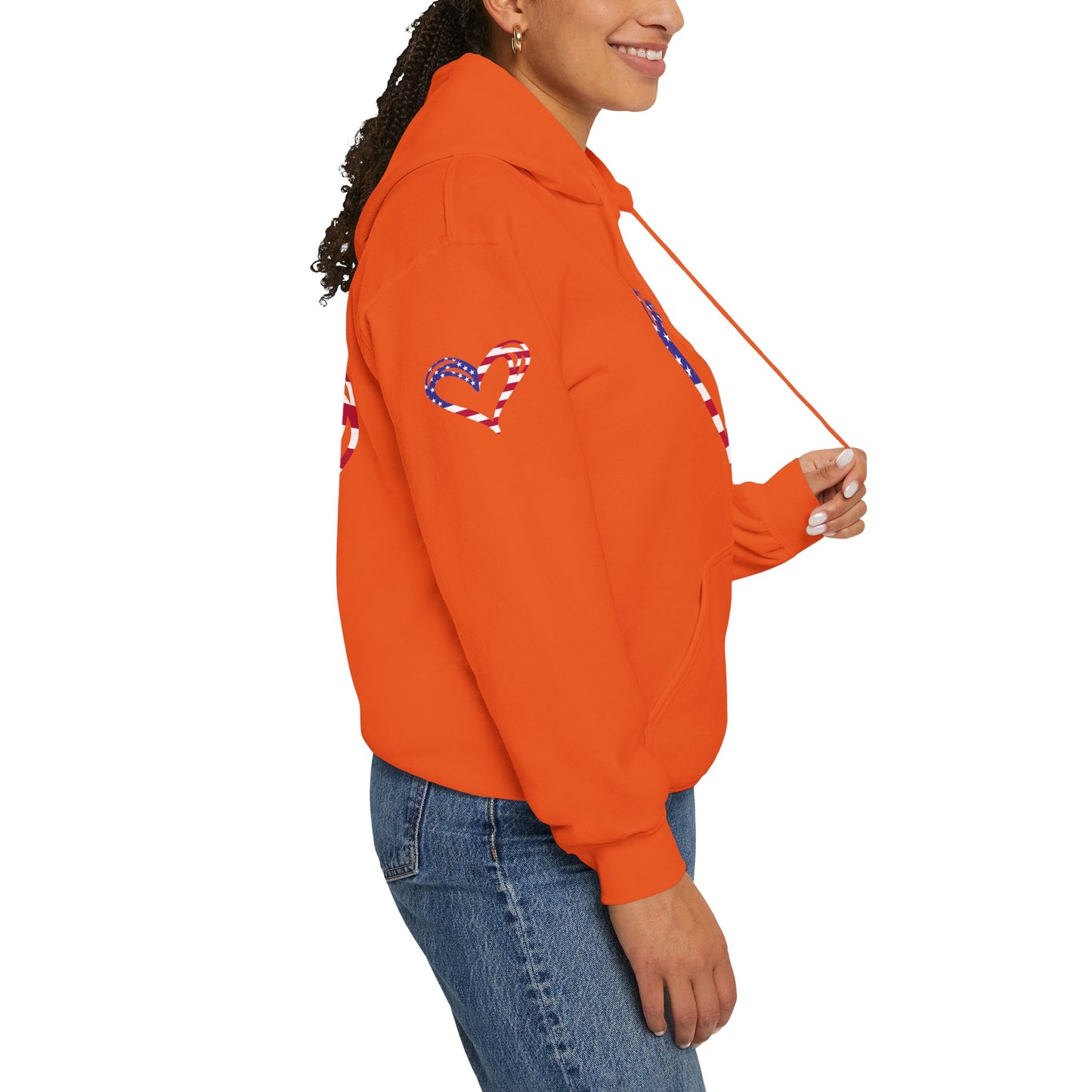 Princess Grace Patriotic Heart Unisex Hoodie Comfortable Heavy Blend Sweatshirt for Independence Day and Everyday Wear