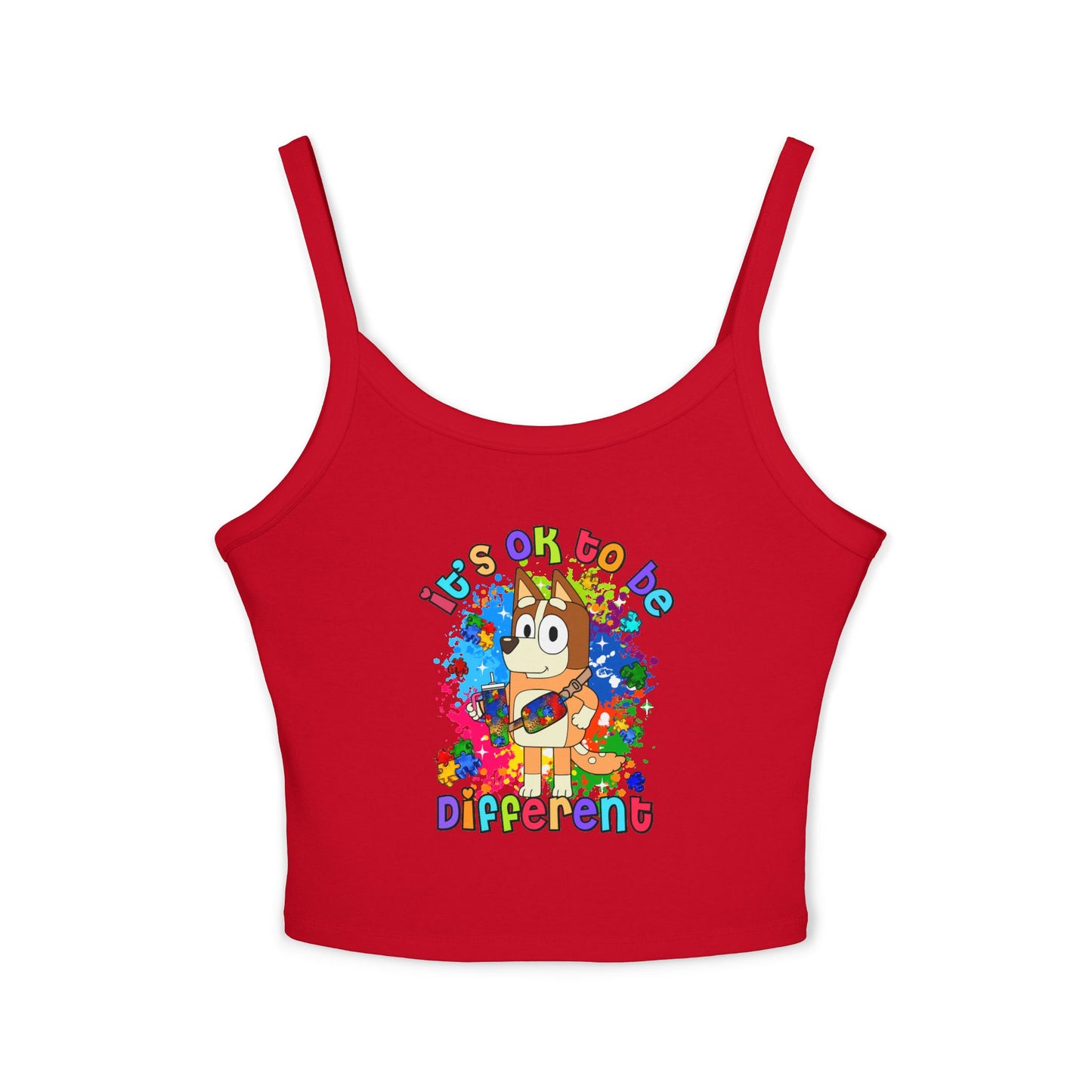 Princess Grace Bluey Colorful Spaghetti Strap Tank Top ‘It's OK to Be Different’