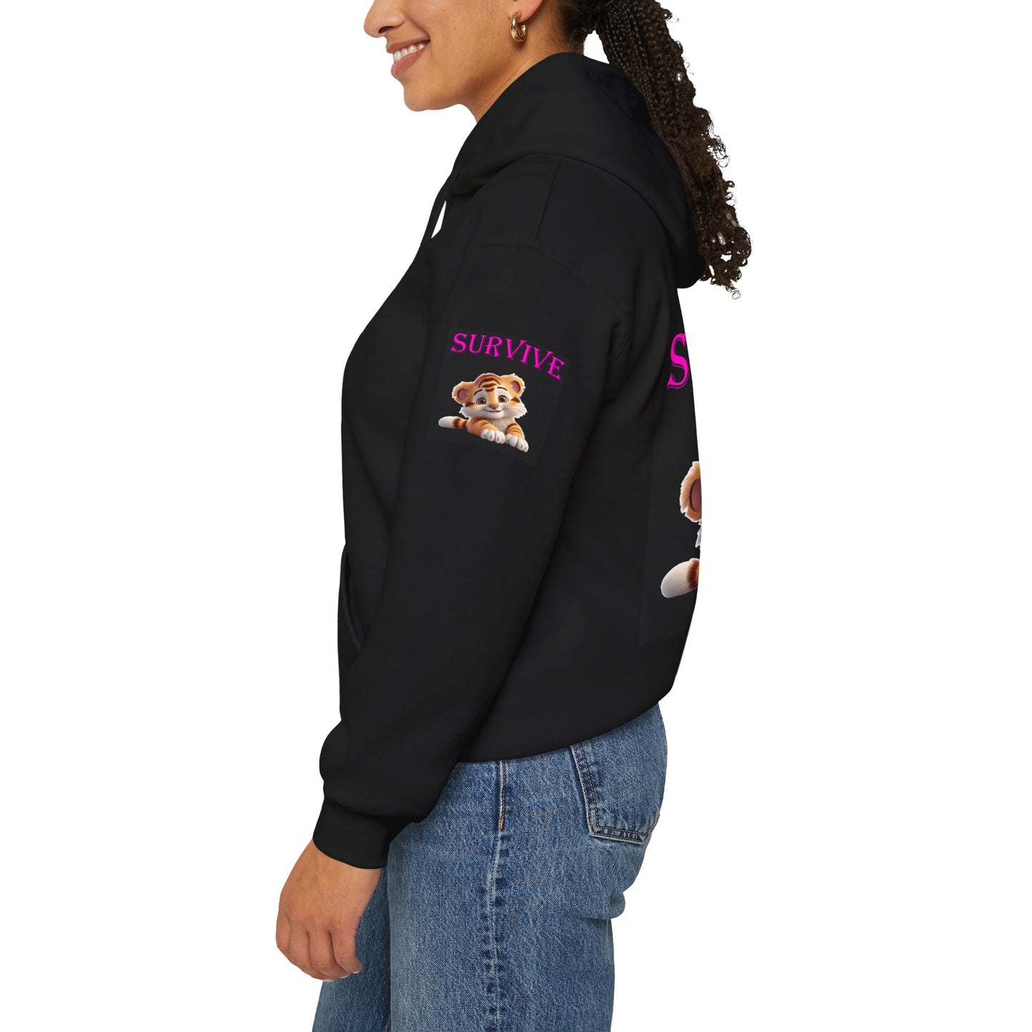 Princess Grace Cute Tiger 'SURVIVE' Unisex Hooded Sweatshirt Perfect for Animal Lovers