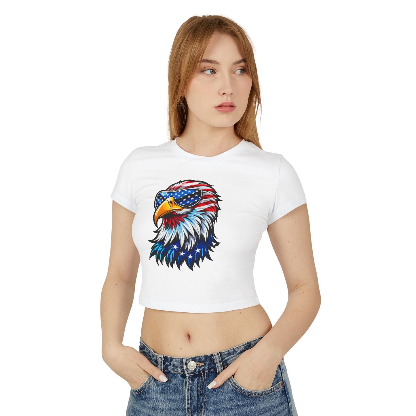 Princess Grace Patriotic Eagle Women's Baby Tee USA Flag Design