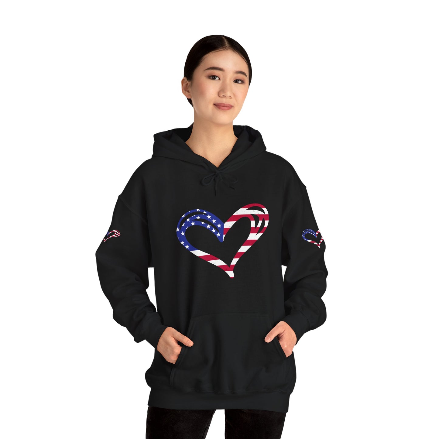 Princess Grace Patriotic Heart Unisex Hoodie Comfortable Heavy Blend Sweatshirt for Independence Day and Everyday Wear