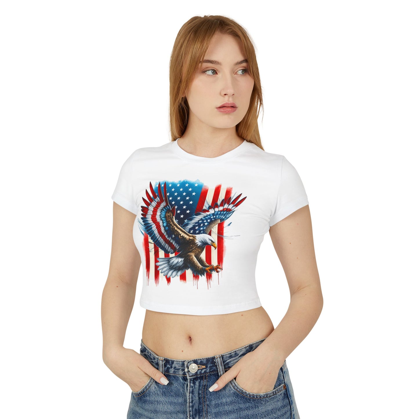Princess Grace Patriotic Eagle Women's Baby Tee USA Graphic T-Shirt for Independence Day