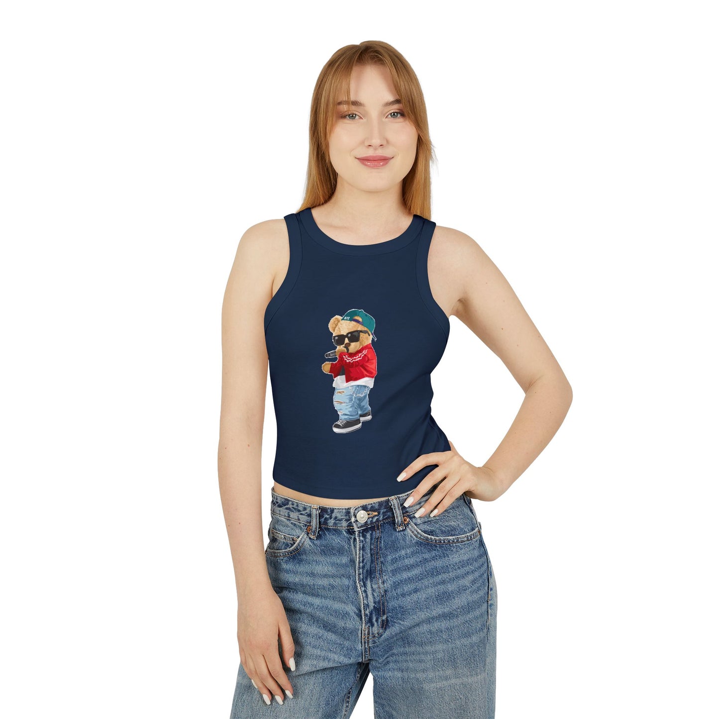 Princess Grace Cute Teddy Bear Graphic Racer Tank Top for Women