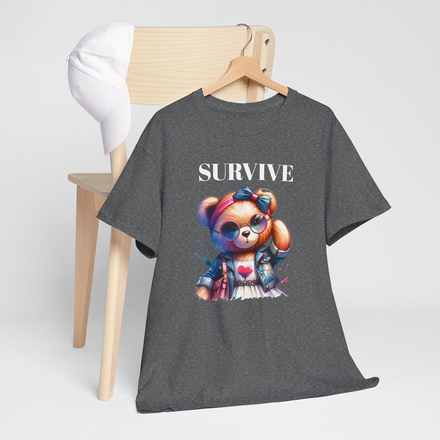 Princess Grace Survive Bear Unisex Heavy Cotton Tee Cute Graphic Tee for Casual Adventures