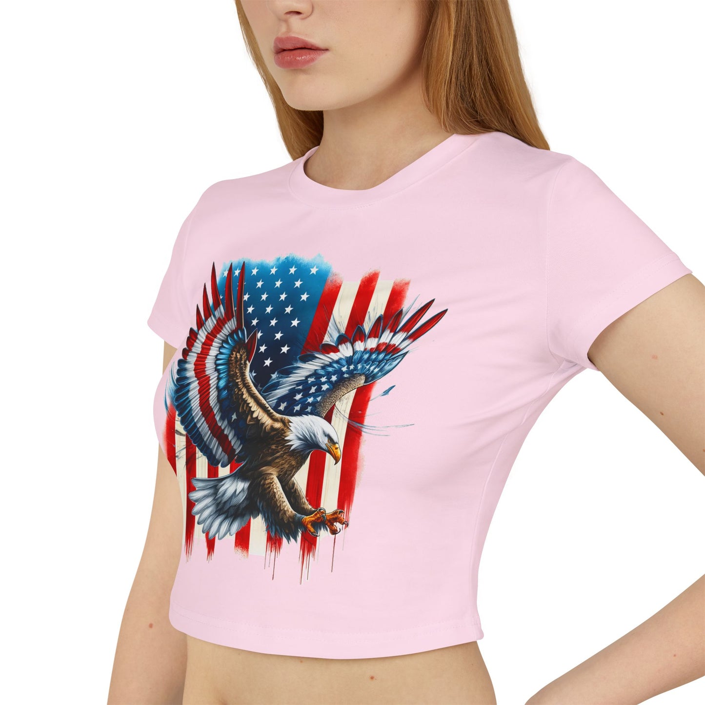 Princess Grace Patriotic Eagle Women's Baby Tee USA Graphic T-Shirt for Independence Day