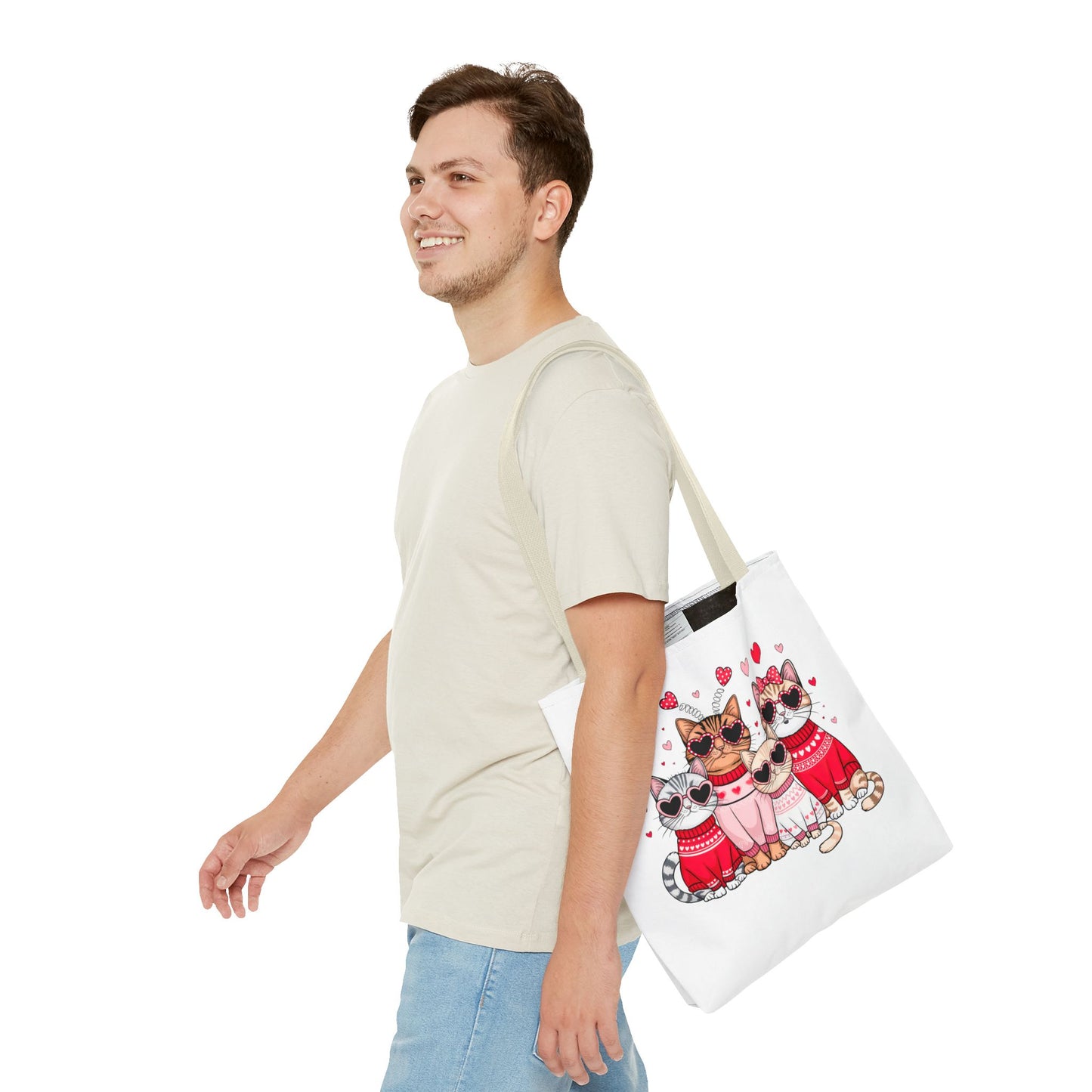 Princess Grace Cute Cat Lover Tote Bag Stylish and Playful Red Heart Design