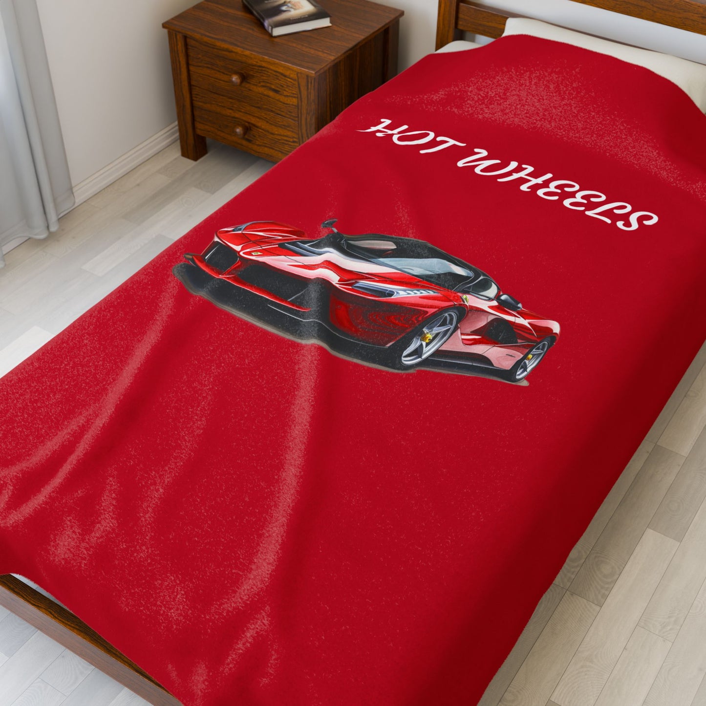Princess Grace Hot Wheels Velveteen Plush Blanket Cozy Red Car Throw for Kids & Car Lovers