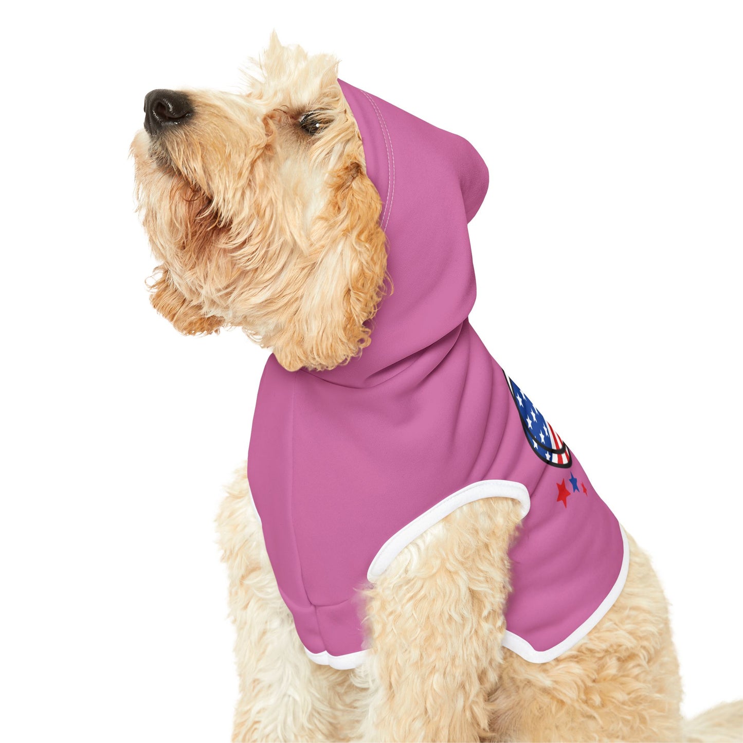 Princess Grace Stylish Pink Pet Hoodie with Patriotic Heart Design