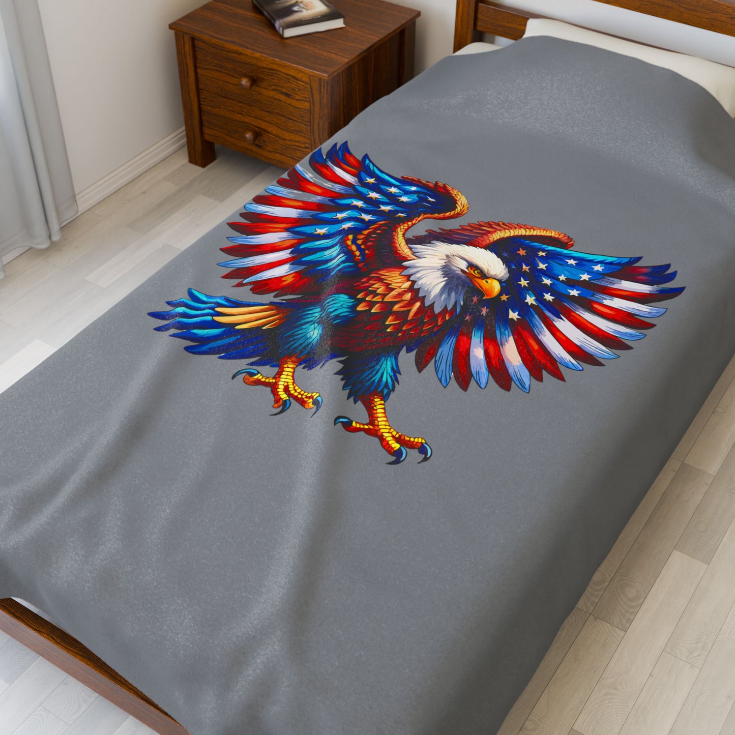 Princess Grace Patriotic Eagle Velveteen Plush Blanket Cozy American Flag Throw for Independence Day Memorial Day and Year Round Patriotism
