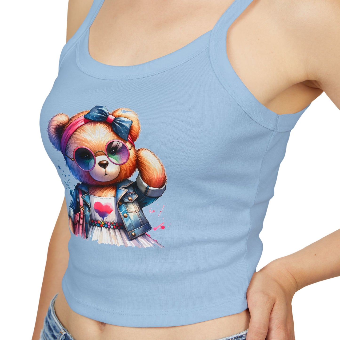 Princess Grace Cute Graphic Spaghetti Strap Tank Top with Trendy Bear Design