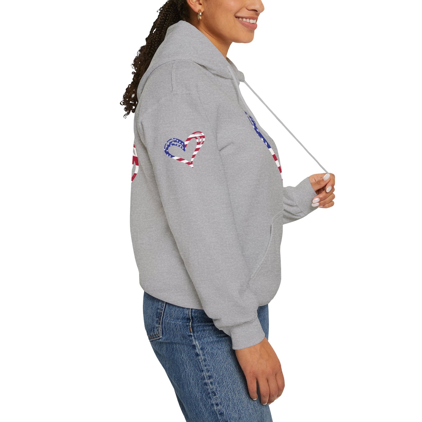 Princess Grace Patriotic Heart Unisex Hoodie Comfortable Heavy Blend Sweatshirt for Independence Day and Everyday Wear