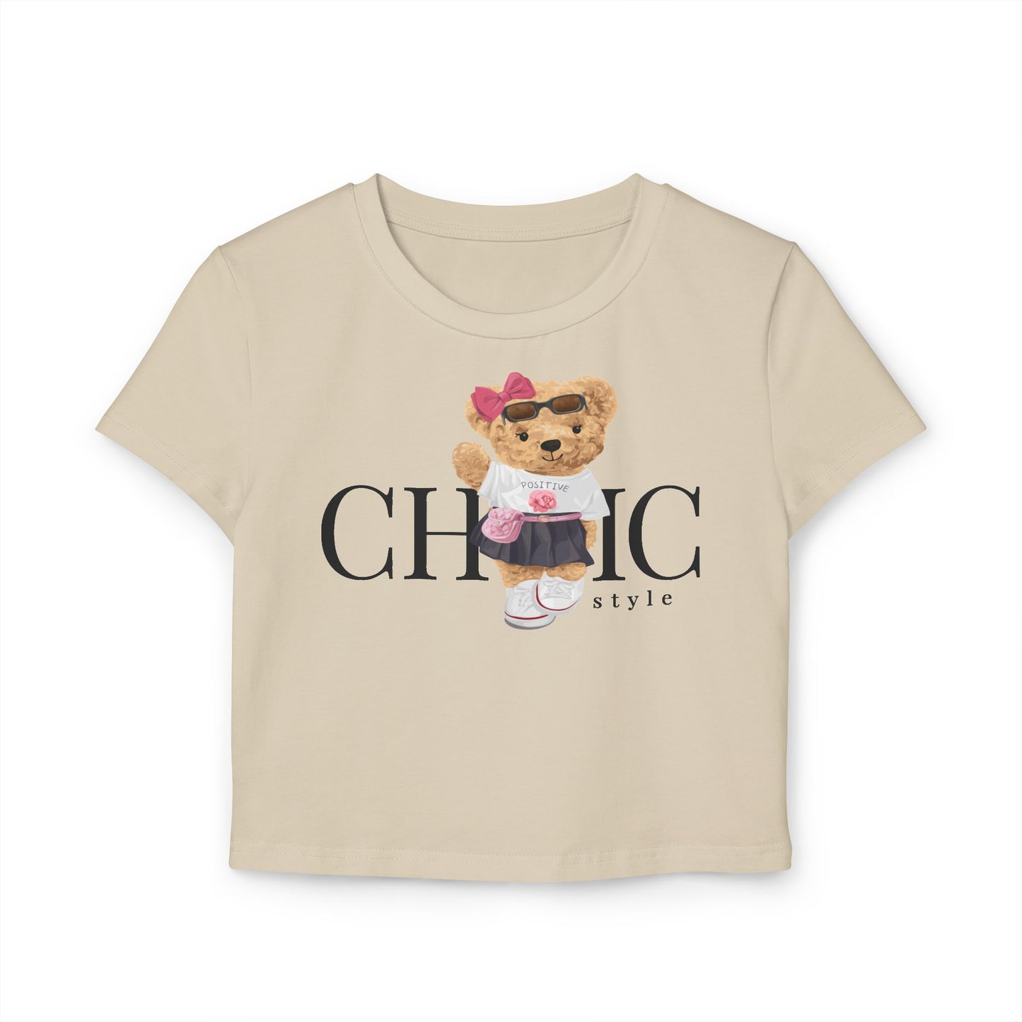 Princess Grace Chic Bear Graphic Women's Baby Tee Cute & Stylish Summer Top