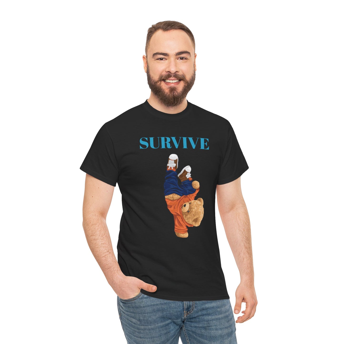 Princess Grace Survive Bear Graphic Unisex Heavy Cotton Tee Casual Streetwear Tee for Everyday Adventures