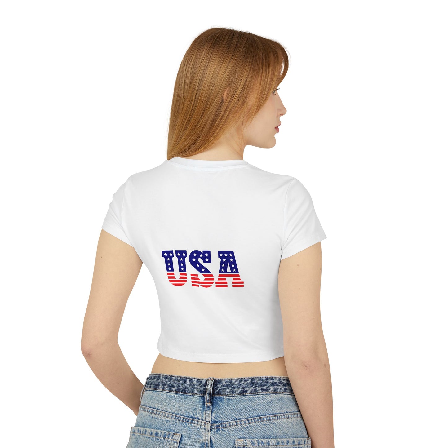 Princess Grace USA Heart Women's Baby Tee Patriotic Crop Top for Independence Day