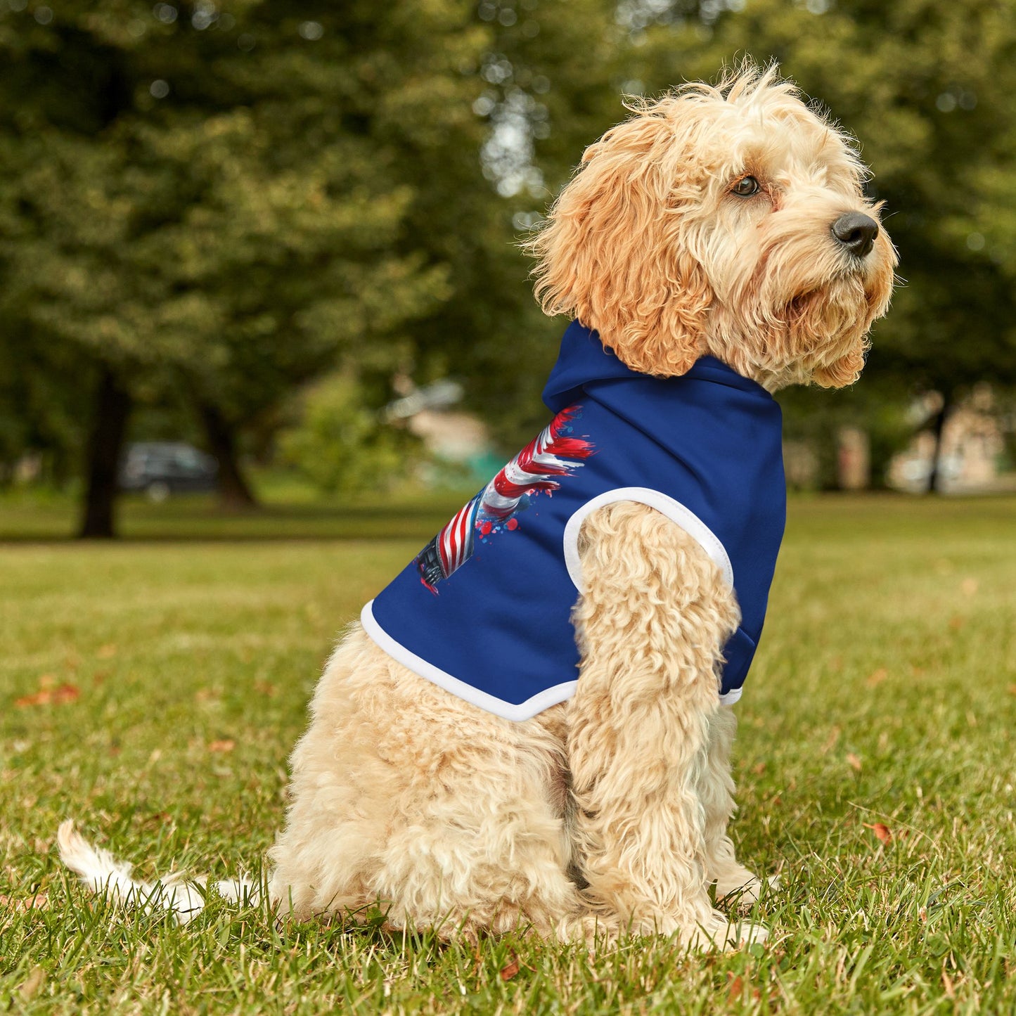 Princess Grace Patriotic Pet Hoodie with Eagle and Truck Design
