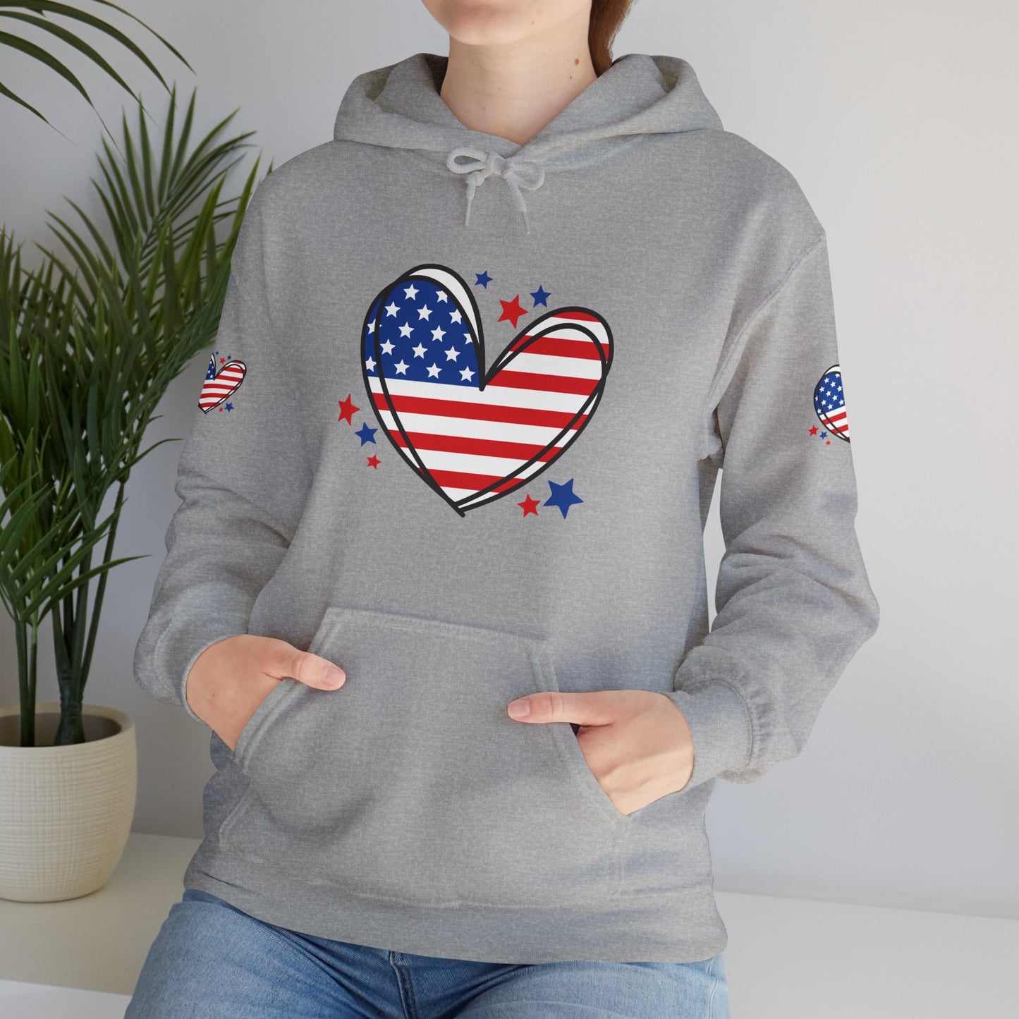 Princess Grace Patriotic Heart Hoodie Unisex Heavy Blend Hooded Sweatshirt for Independence Day & Year Round Love