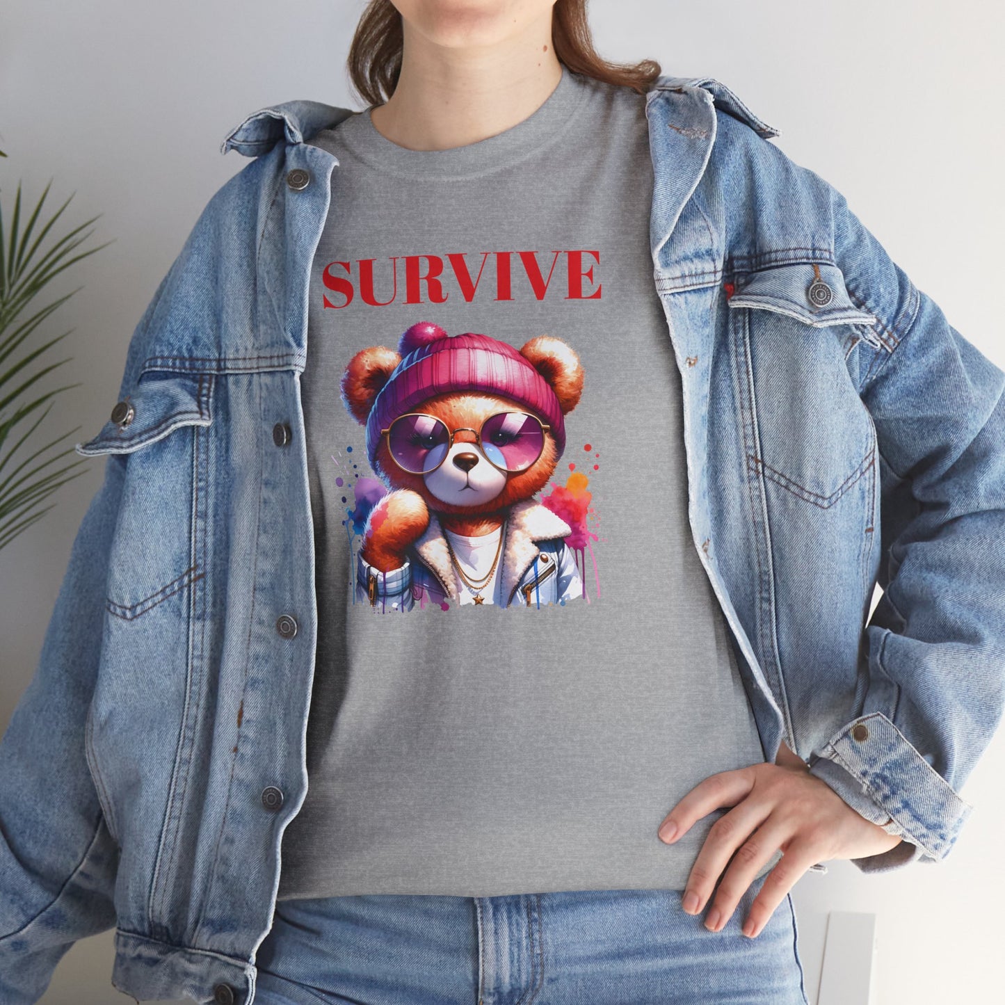 Princess Grace Survive Unisex Heavy Cotton Tee Colorful Bear Design T-Shirt