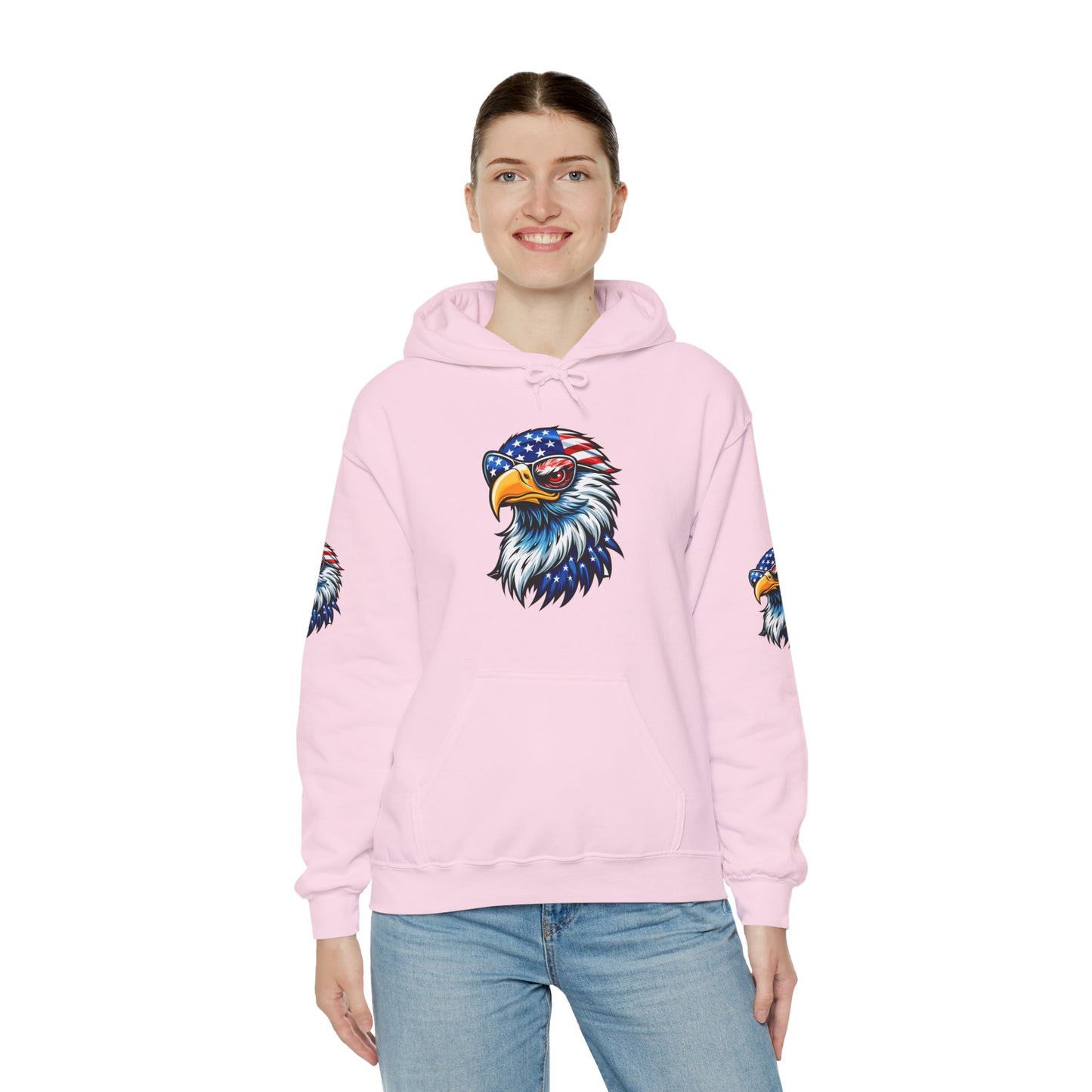 Princess Grace Patriotic Eagle Hoodie Unisex Heavy Blend Sweatshirt with USA Flag Design