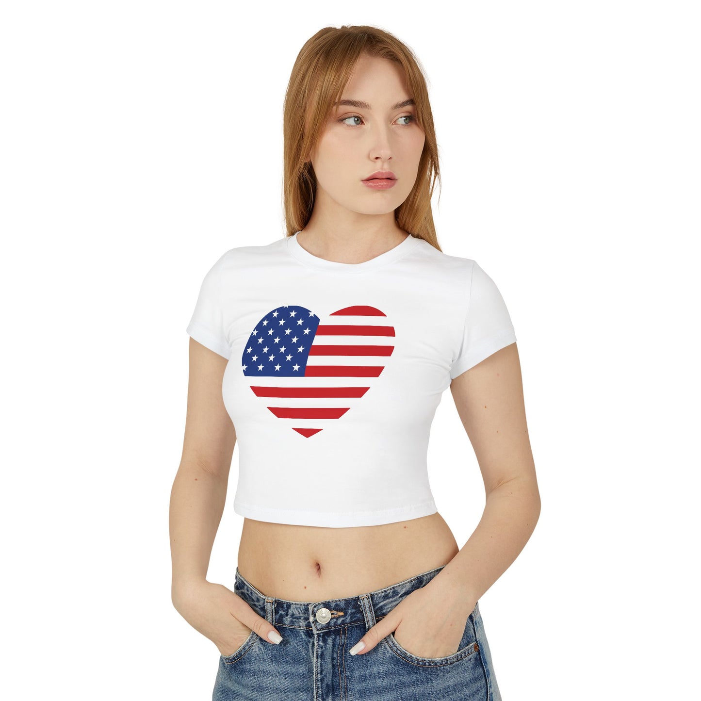 Princess Grace Patriotic Women's Baby Tee Heart & USA Graphic