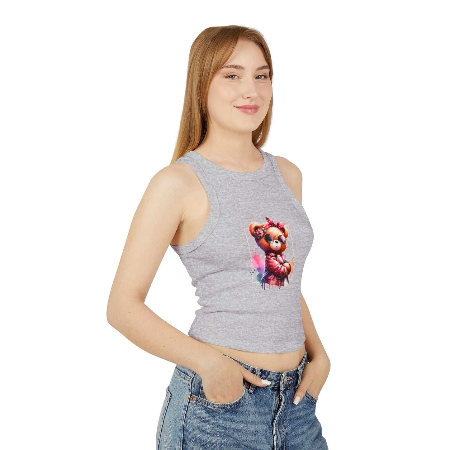 Princess Grace Cute Floral Teddy Bear Racer Tank Top for Women