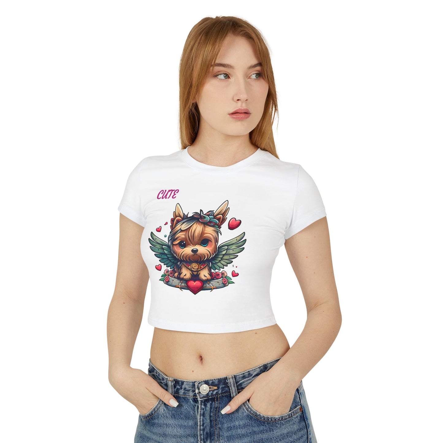 Princess Grace Cute Dog Graphic Women's Baby Tee Perfect for Pet Lovers