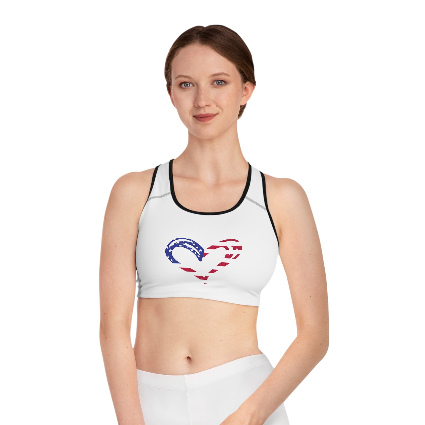 Princess Grace Patriotic Heart Sports Bra for Active Women