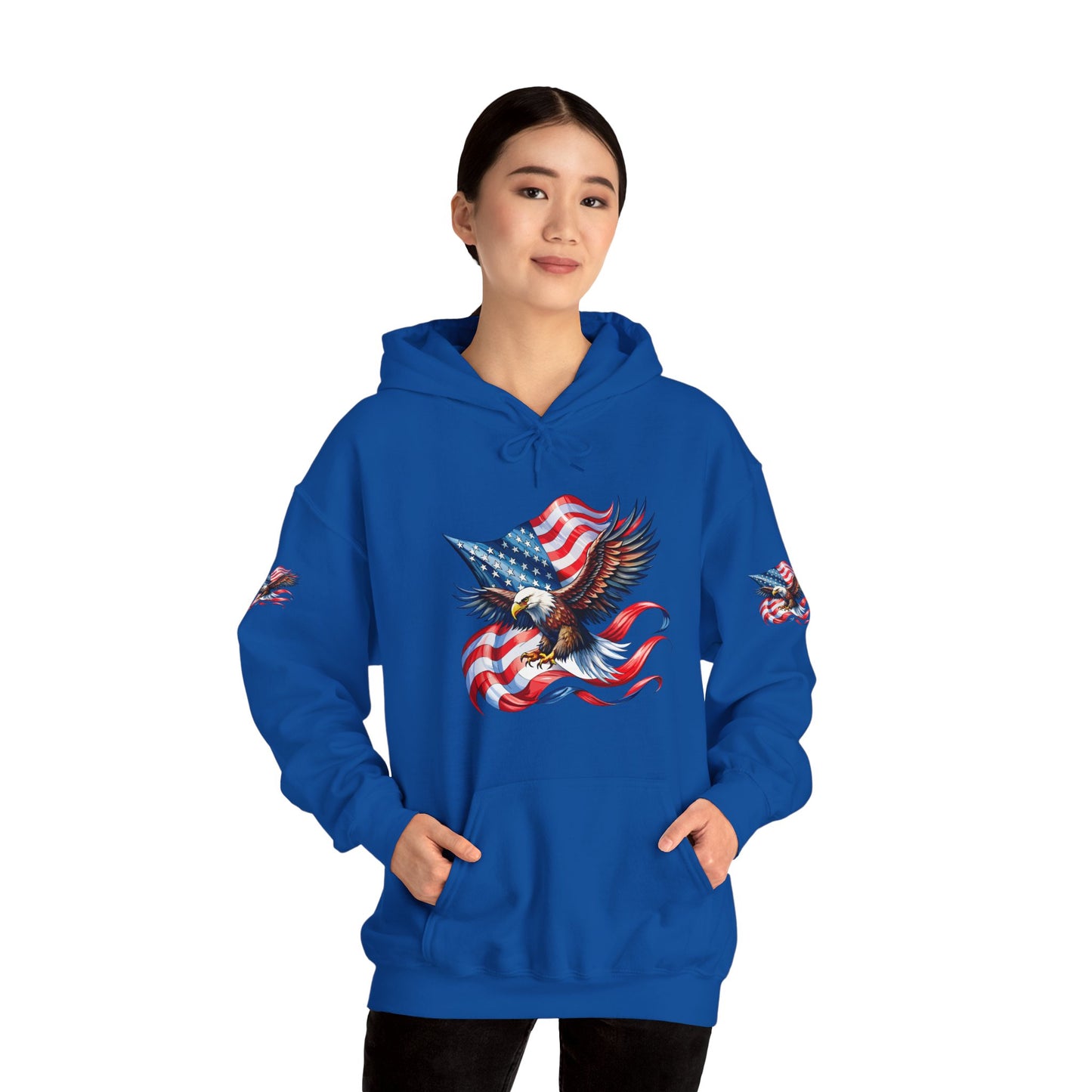 Princess Grace Patriotic Eagle Hoodie Unisex Heavy Blend Sweatshirt with American Flag Design