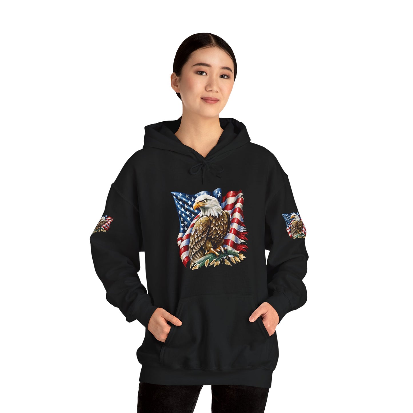 Princess Grace Patriotic Eagle Hooded Sweatshirt Unisex Heavy Blend Perfect for Memorial Day & Independence Day