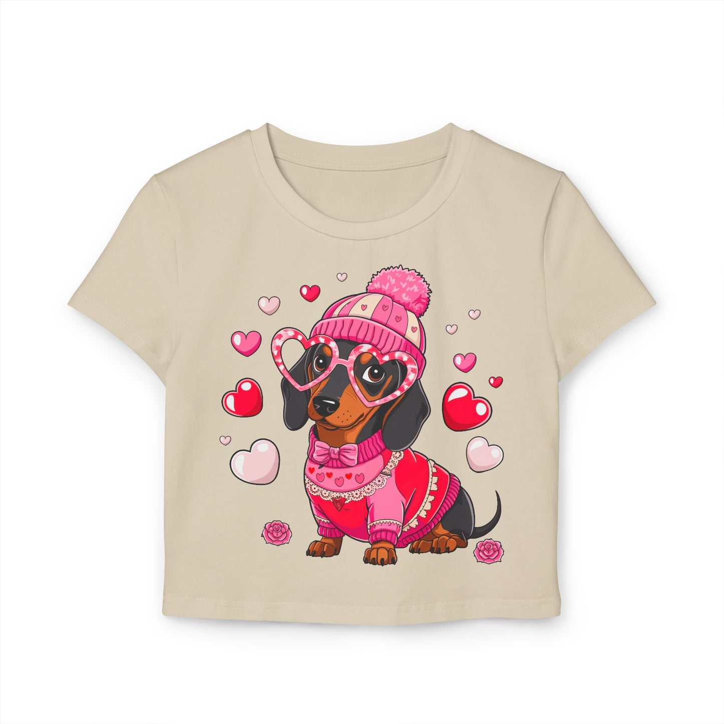 Princess Grace Cute Dachshund Love Graphic Baby Tee for Women