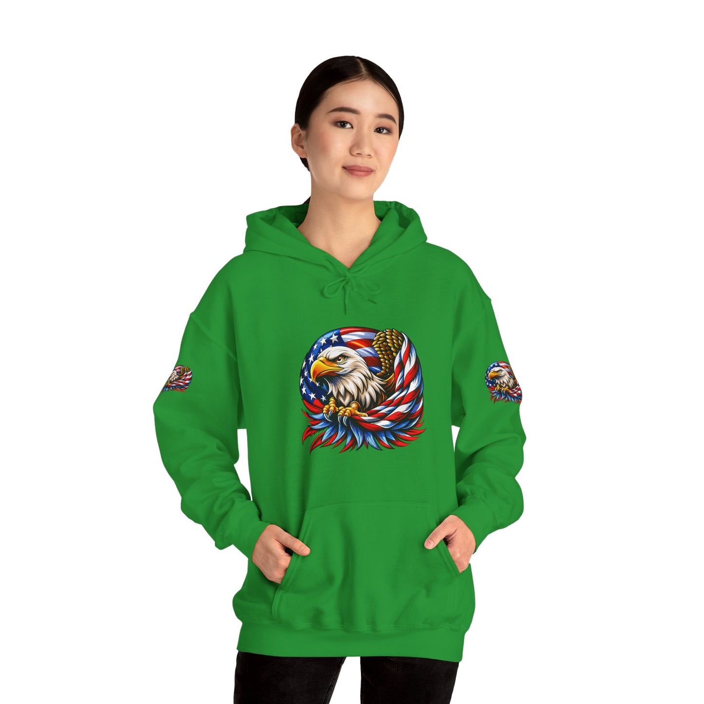 Princess Grace Patriotic Eagle Hoodie Unisex Heavy Blend Sweatshirt with American Flag Design